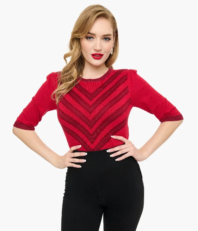 Stylish Loungewear for Women Odd Size Clearance Sale Voodoo Vixen Red & Berry Chevron Sweater