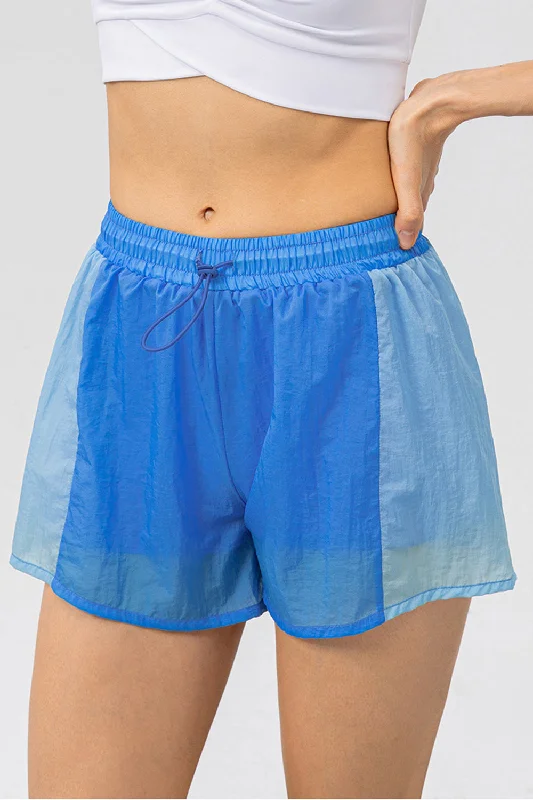 Comfortable Chic Hot Girl Color Block Drawstring Lined Active Shorts With Pocket