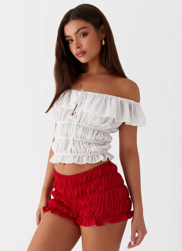 Low Price Special Girls Like Us Ruched Mini Shorts - Red