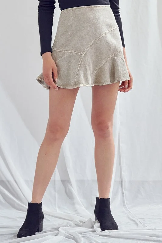 Fashion Essentials Hot Girl Mixed Stitch Acid Washed Denim A-Line Mini Skirt