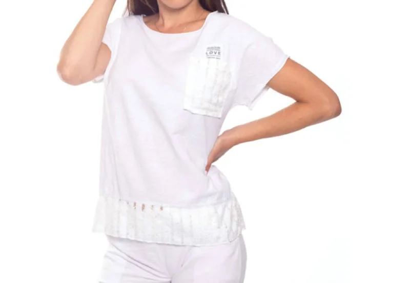 Feminine Elegance Short Sleeve Lace Embellished T-Shirt In White