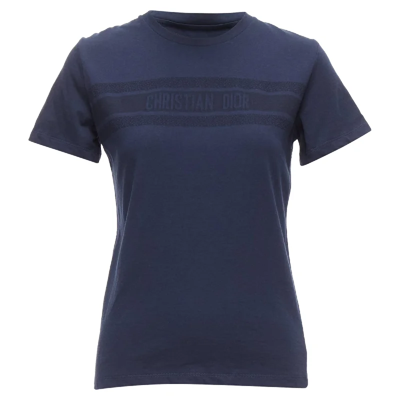 Exclusive Sale Christian Dior Textured Logo Stripe Front Crew Neck Short Sleeve Tshirt