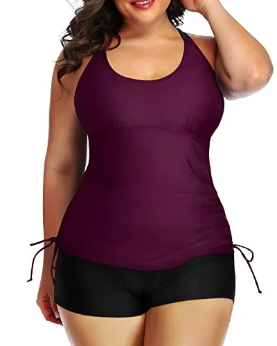 Trendy Street Style Attire Athletic Plus Size Two Piece Ruched Swimsuit Tummy Control-Maroon Trendy Street Style Attire Athletic Plus Size Two Piece Ruched Swimsuit Tummy Control-Maroon