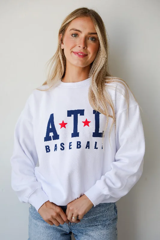Trendy Street Style Attire White ATL Baseball Star Sweatshirt