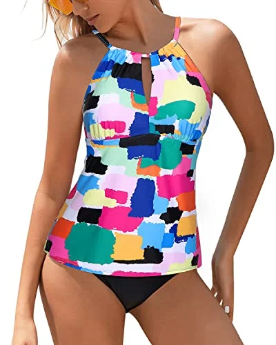 Trend Driven Wardrobe High Neck Tankini Swimsuits Women Two Piece Tummy Control Bathing Suits-Aqua Trend Driven Wardrobe High Neck Tankini Swimsuits Women Two Piece Tummy Control Bathing Suits-Aqua