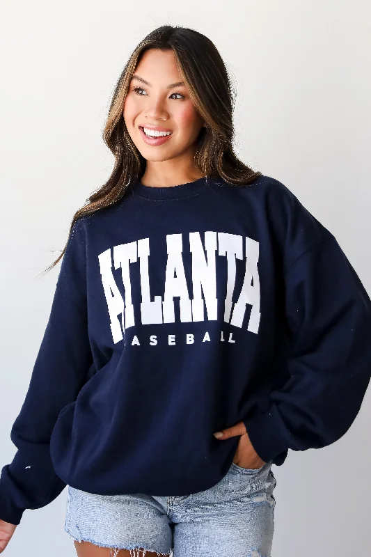 Snag Fabulous Fashion Bargains Navy Atlanta Baseball Sweatshirt