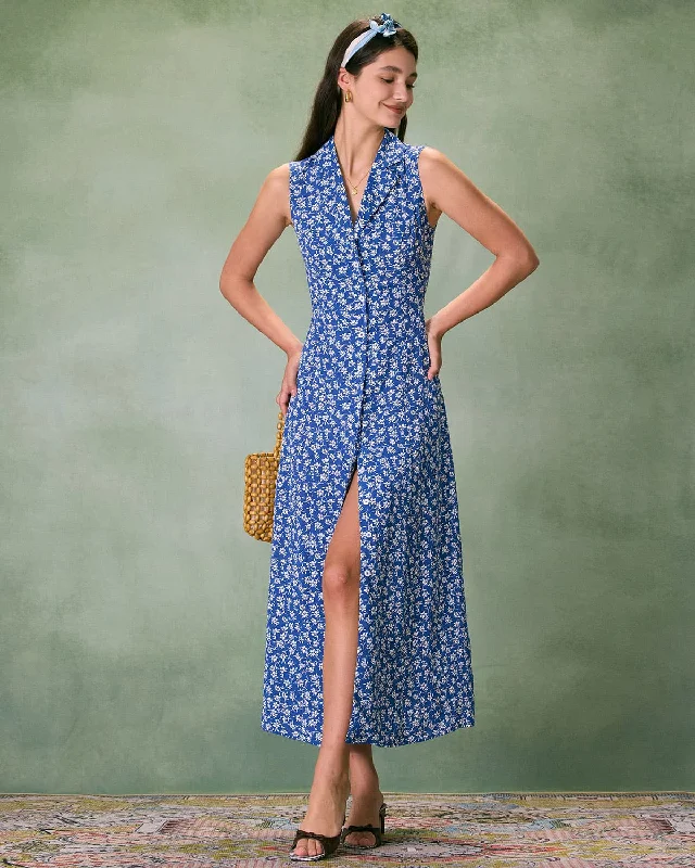 Stylish Women's Clothes for Work and Play Flash Sales The Blue Collared Button-up Floral Maxi Dress