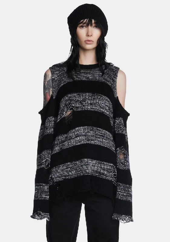 Summer Fashion Curtis Black Grey Striped Knit Jumper