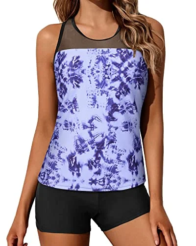 Limited Stock, Big Sale Athletic Racerback Tankini Swimsuit For Juniors Padded Bra And Shorts-Blue Tie Dye Limited Stock, Big Sale Athletic Racerback Tankini Swimsuit For Juniors Padded Bra And Shorts-Blue Tie Dye
