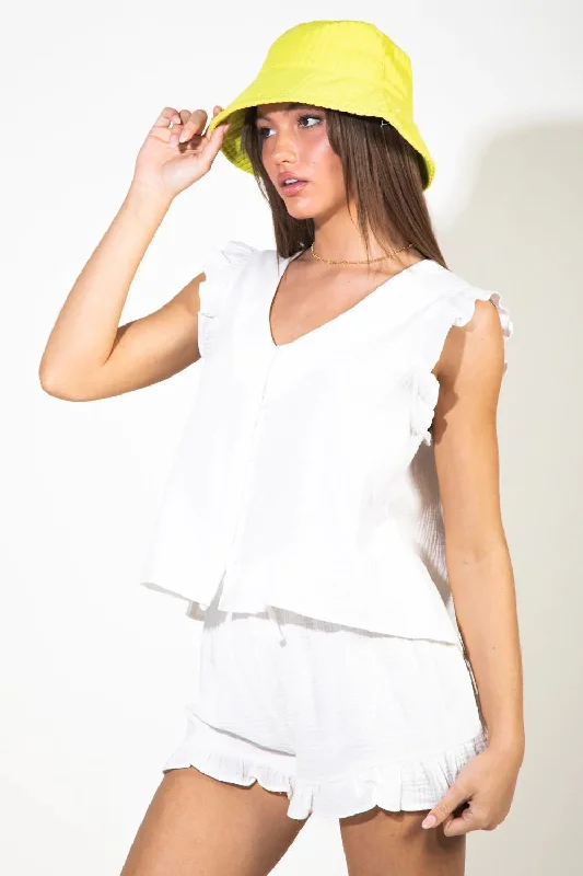 Best Seller Hot Girl Ruffled Linen Top and Shorts Two Piece  Set
