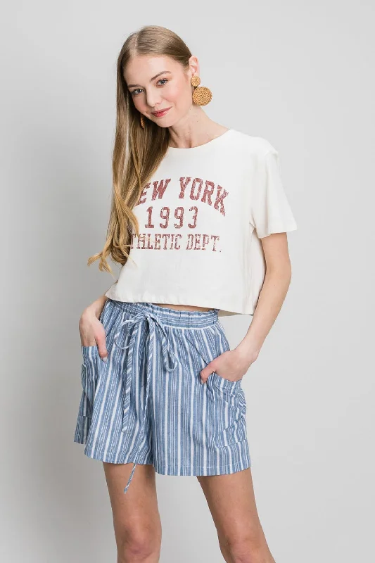 Celebrate With Big Savings Hot Girl Cotton Bleu Yarn Dyed Striped Shorts In Blue