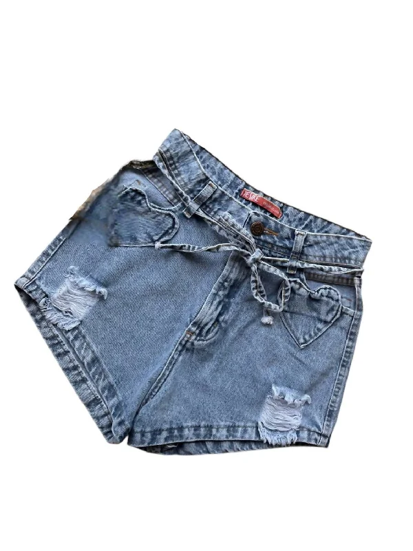 Women's Stylish Professional Garments High End Women's Wear Two Heart Shorts In Blue