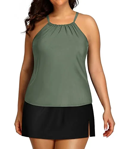 Limited Time Offers Plus Size Tankini Skirt Tummy Control High Neck Swimsuits-Olive Green Limited Time Offers Plus Size Tankini Skirt Tummy Control High Neck Swimsuits-Olive Green
