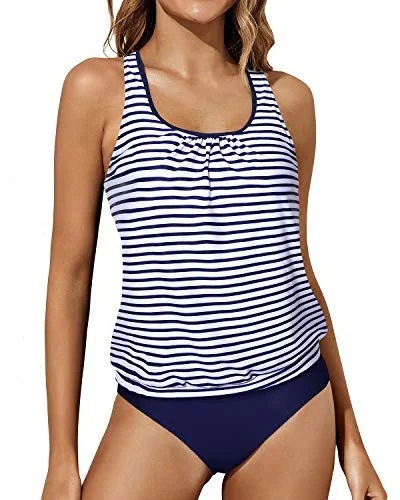 Best Sellers Women's Two Piece Swimsuit Tummy Control Tankini Bathing Suits Blouson Swimwear-Blue White Stripe Best Sellers Women's Two Piece Swimsuit Tummy Control Tankini Bathing Suits Blouson Swimwear-Blue White Stripe