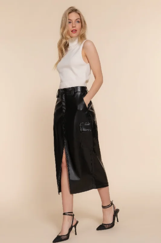Vintage Style Clothing Sale Hot Girl Florence Faux Leather Cargo Midi Skirt In Black Vintage Style Clothing Sale Hot Girl Florence Faux Leather Cargo Midi Skirt In Black