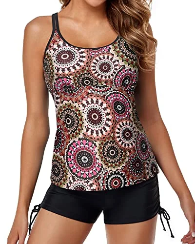 Unleash Your Trendy Side Cross-Back Tankini Swimsuits For Women Tummy Control Shorts-Brown Print Unleash Your Trendy Side Cross-Back Tankini Swimsuits For Women Tummy Control Shorts-Brown Print