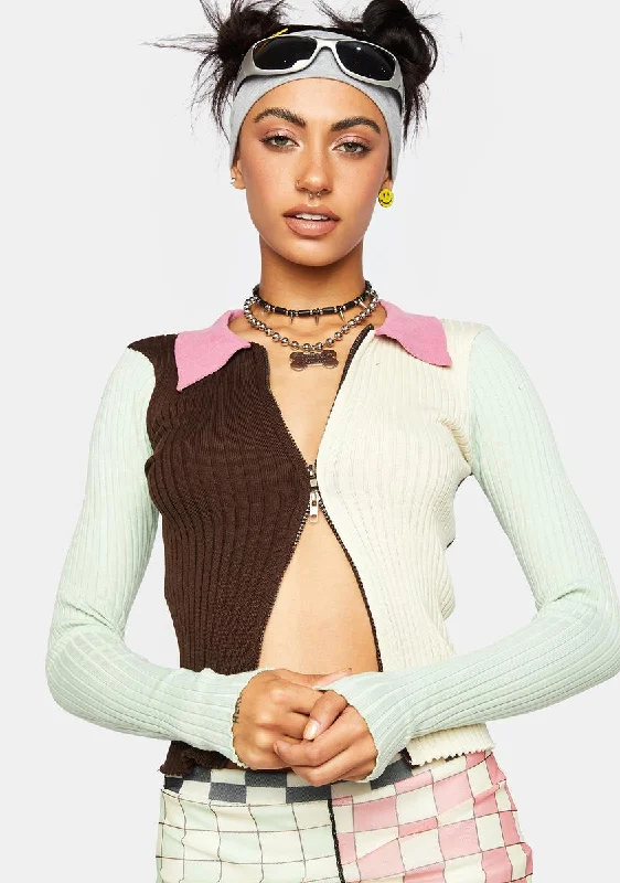 Graceful Movement Color Block Knit Sweater