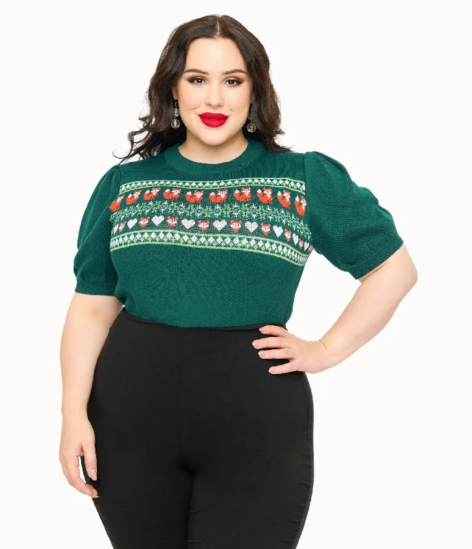 Casual Chic for Women Absurdly Cheap Sale Unique Vintage Plus Size Green Fox Fair Isle Paige Sweater