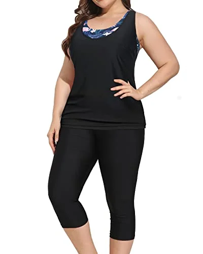 The Latest Trends 3 Piece Plus Size Swimsuits For Women Sports Bra & Swim Capris-Black Flamingo The Latest Trends 3 Piece Plus Size Swimsuits For Women Sports Bra & Swim Capris-Black Flamingo