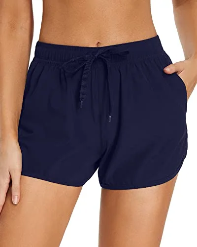 Stylish Everyday Clothing Everyday Basics Breathable Quick-Dry Swim Shorts Side Pockets For Teen Girls-Navy Blue