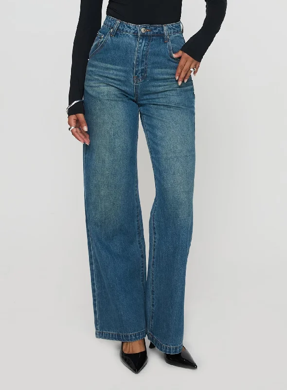 Embrace New Fashion Hustler High Rise Straight Leg Denim Jean Washed Blue