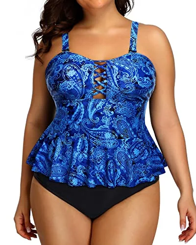 Limited Edition Peplum Tankini Tops For Women Plus Size Swimsuits High Waisted Swimwear-Blue Tribal Limited Edition Peplum Tankini Tops For Women Plus Size Swimsuits High Waisted Swimwear-Blue Tribal
