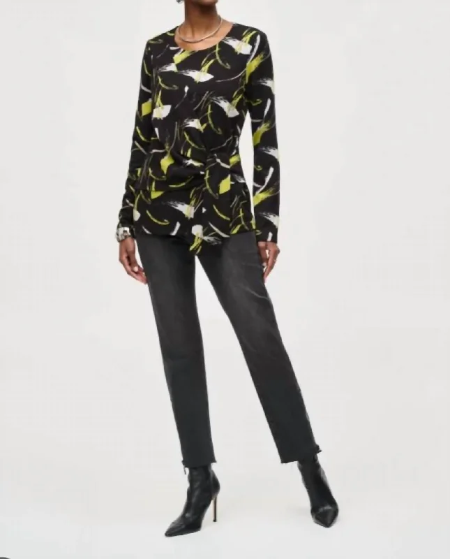 Premium Quality Garments Sweater Knit Abstract Print Top In Black Multi