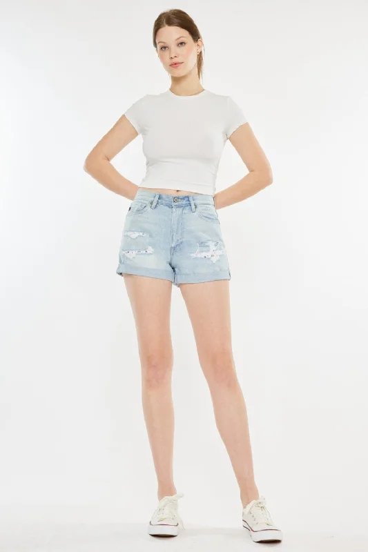 Clearance Sale, All Cheap Hot Girl X Kancan High Rise Repaired Mom Light Wash Denim Shorts
