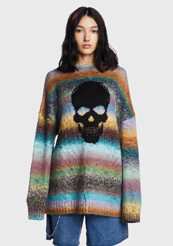 Minimalist Chic Spacedye Skull Knit Sweater