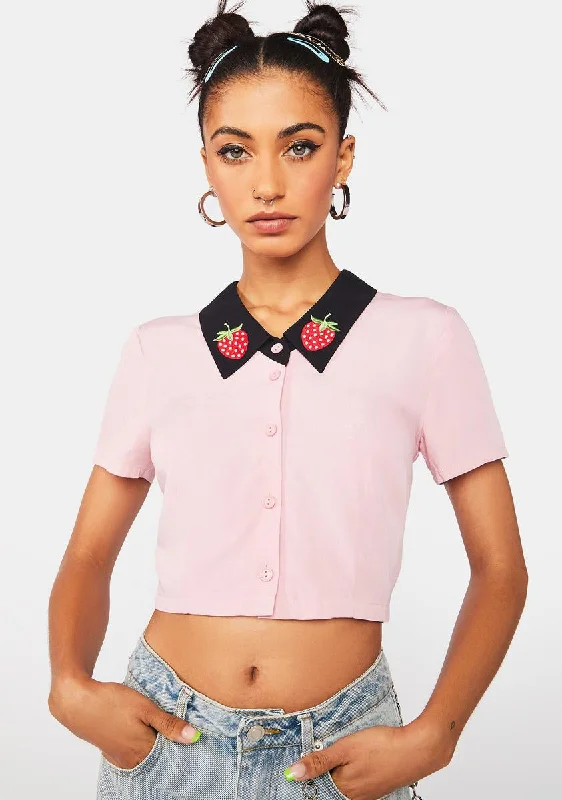 Comfortable Loungewear for Women Hot Deals Strawberry Collar Blouse