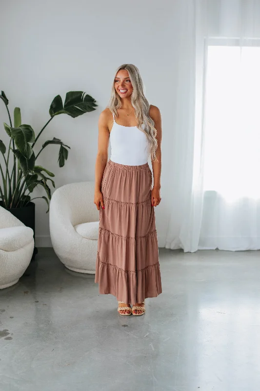 Trendy Fashion Sale Linney Tiered Maxi Skirt - Mocha