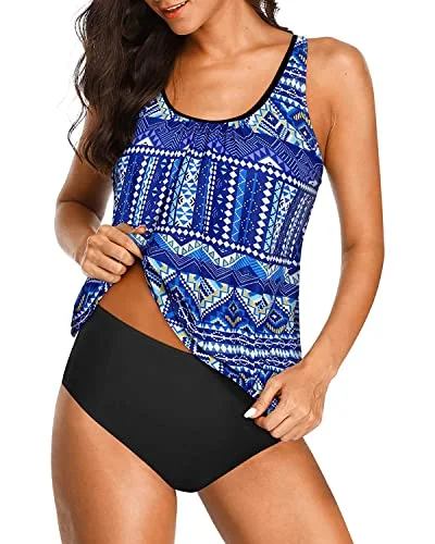 Exclusive Deals Online Women's Two Piece Sporty Tankini Set For Tummy Control Bathing Suits-Blue Tribal Exclusive Deals Online Women's Two Piece Sporty Tankini Set For Tummy Control Bathing Suits-Blue Tribal