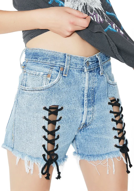 Feminine Elegance Denim Lace-Up Shorts