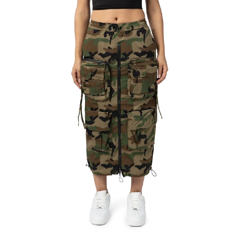 Pastel Styles Straight Utility Long Skirt - Wood Camo