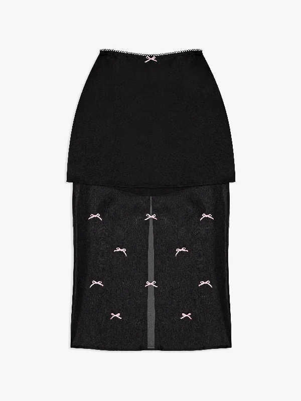 Modern Women's Fashion Harper Bow Tiered Skirt - Black Pink Bow