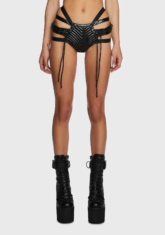 Limited Time Offers Rude Awakening Lace-Up Shorts - Black Holo