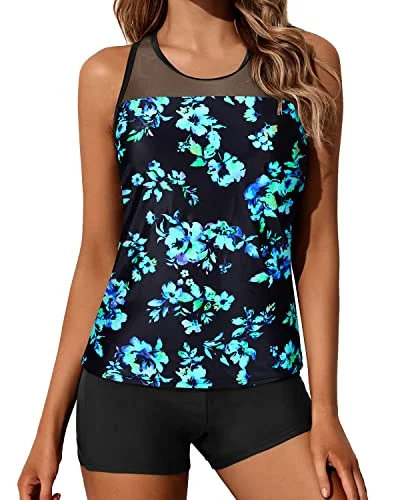 Special Offer For You Two-Piece Sporty Tankini Bathing Suits For Juniors Boyleg Bottoms-Black Blue Floral Special Offer For You Two-Piece Sporty Tankini Bathing Suits For Juniors Boyleg Bottoms-Black Blue Floral