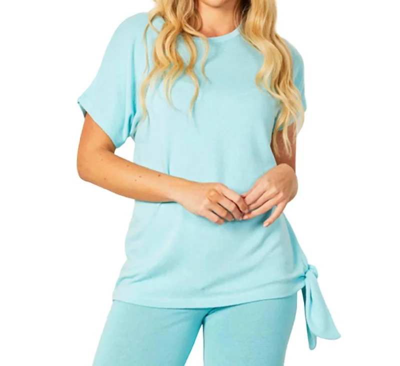 Subtle Sophistication Short Sleeve Side Tie Detail Top In Aqua