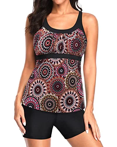 Don't Miss Out Removable Padding Tankini Tops Boyshorts For Women's Swimwear-Brown Print Don't Miss Out Removable Padding Tankini Tops Boyshorts For Women's Swimwear-Brown Print