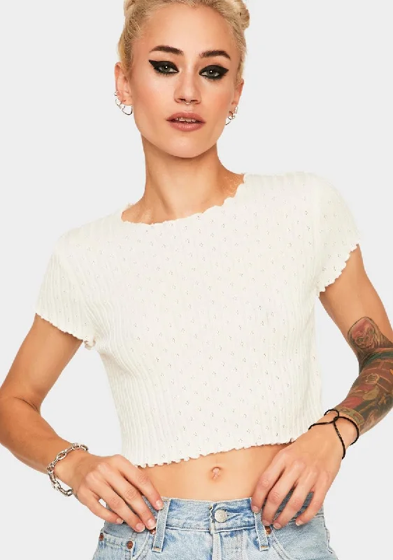 Limited Time Flash Sale Ivory Pointelle Sweater Tee