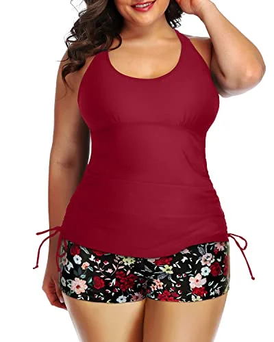 Discover Now Flattering Tankini Set High Waisted Boyleg Shorts-Red Floral