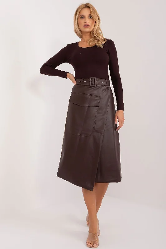 Trendy Street Style Factory Price Asymmetrical Faux Leather Belted Midi Skirt In Brown Trendy Street Style Factory Price Asymmetrical Faux Leather Belted Midi Skirt In Brown