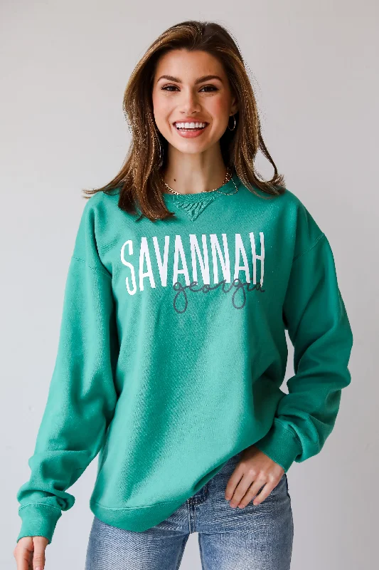 Stylish Spring Fashion Green Savannah Georgia Script Sweatshirt
