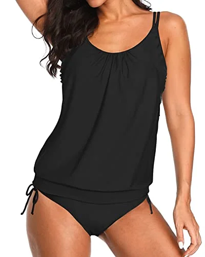 Explore What's New Blouson Tankini Sets Tie Side Shorts Layered Swimsuits For Women-Black Explore What's New Blouson Tankini Sets Tie Side Shorts Layered Swimsuits For Women-Black