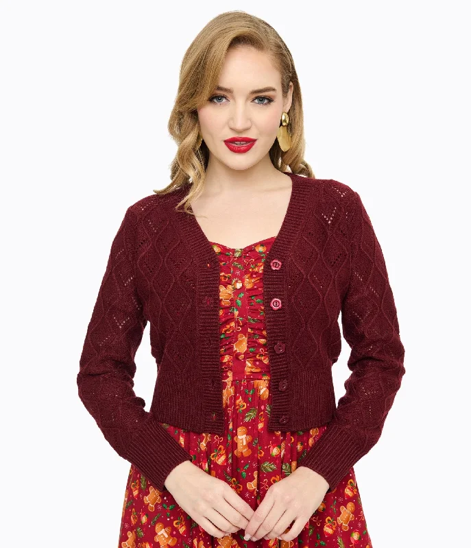 Women's Street Style Casual Wear Bid Farewell To The Old Season Voodoo Vixen Burgundy Flower Button Cardigan Women's Street Style Casual Wear Bid Farewell To The Old Season Voodoo Vixen Burgundy Flower Button Cardigan