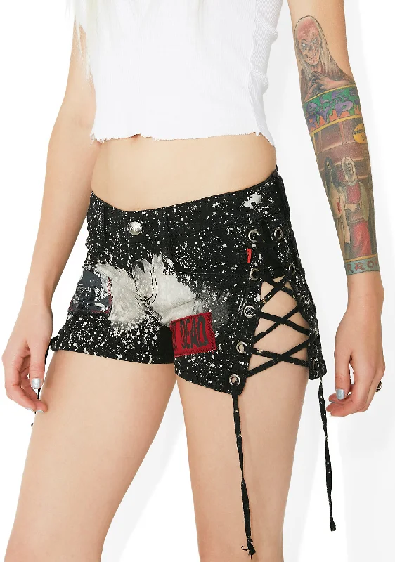 Trendy Fashion For Women Bleach And Patch Lace-Up Shorts