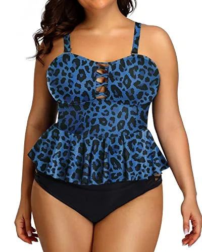 New Styles Just In Peplum Tankini Tops Criss Cross Design For Women Plus Size Bathing Suits-Blue Lepoard New Styles Just In Peplum Tankini Tops Criss Cross Design For Women Plus Size Bathing Suits-Blue Lepoard