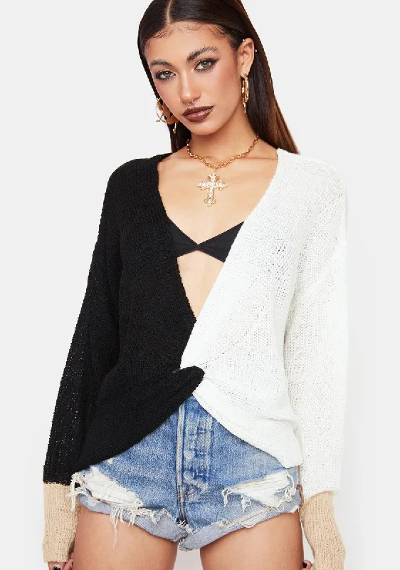 Fashion Sale Message Overdue Color Block Knit Sweater