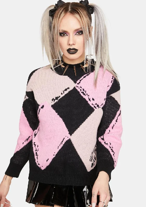 Flowing Silhouette Don't Like U Argyle Sweater