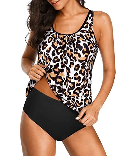 Shop Sales 2 Piece Blouson Tankini Bathing Suits Sports Soft Bra For Women-Black And Leopard Shop Sales 2 Piece Blouson Tankini Bathing Suits Sports Soft Bra For Women-Black And Leopard
